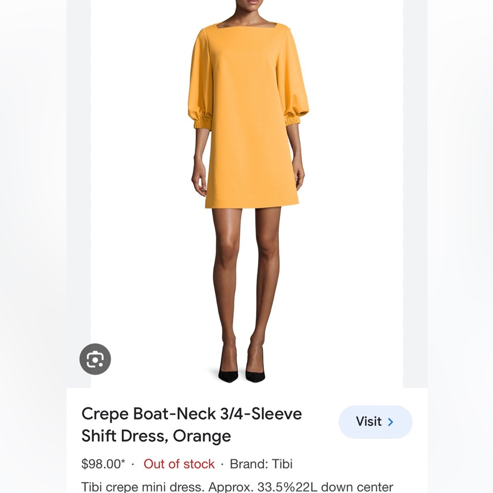 NWT Tibi Structured Crepe Boat Neck 3/4 Sleeve Mango Dress 0